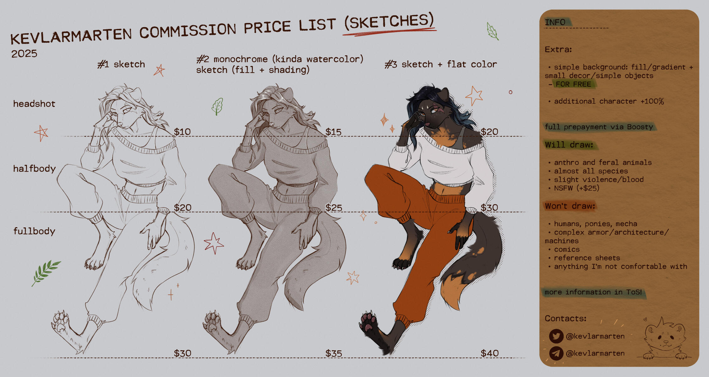 sketches price list